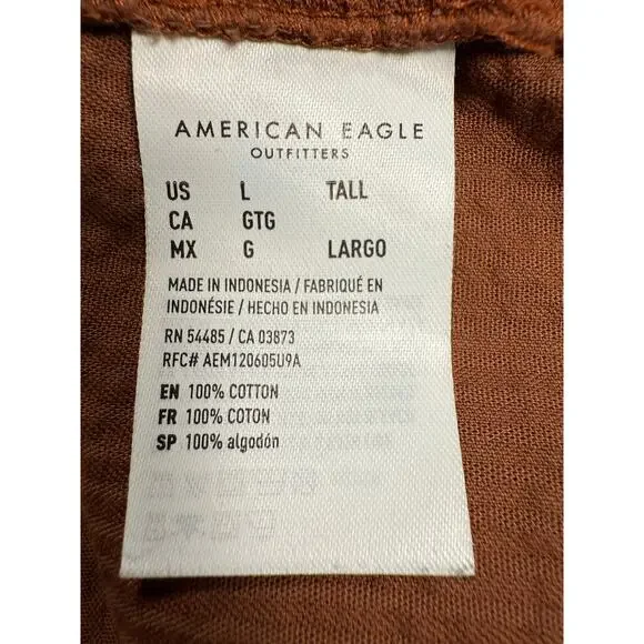 American Eagle Dress Womens Size Large Tall Brown Corduroy Tiered Mini - Picture 9 of 9